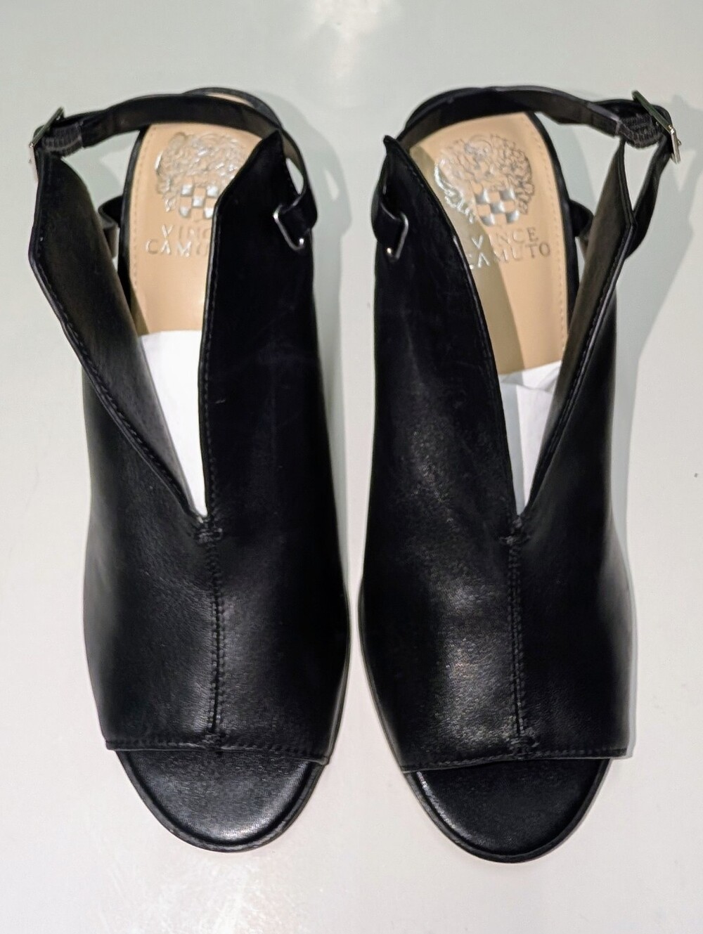 Vince Camuto Black Leather Kembia Peep-Toe Slingback Heels Size 8.5 - Picture 5 of 6